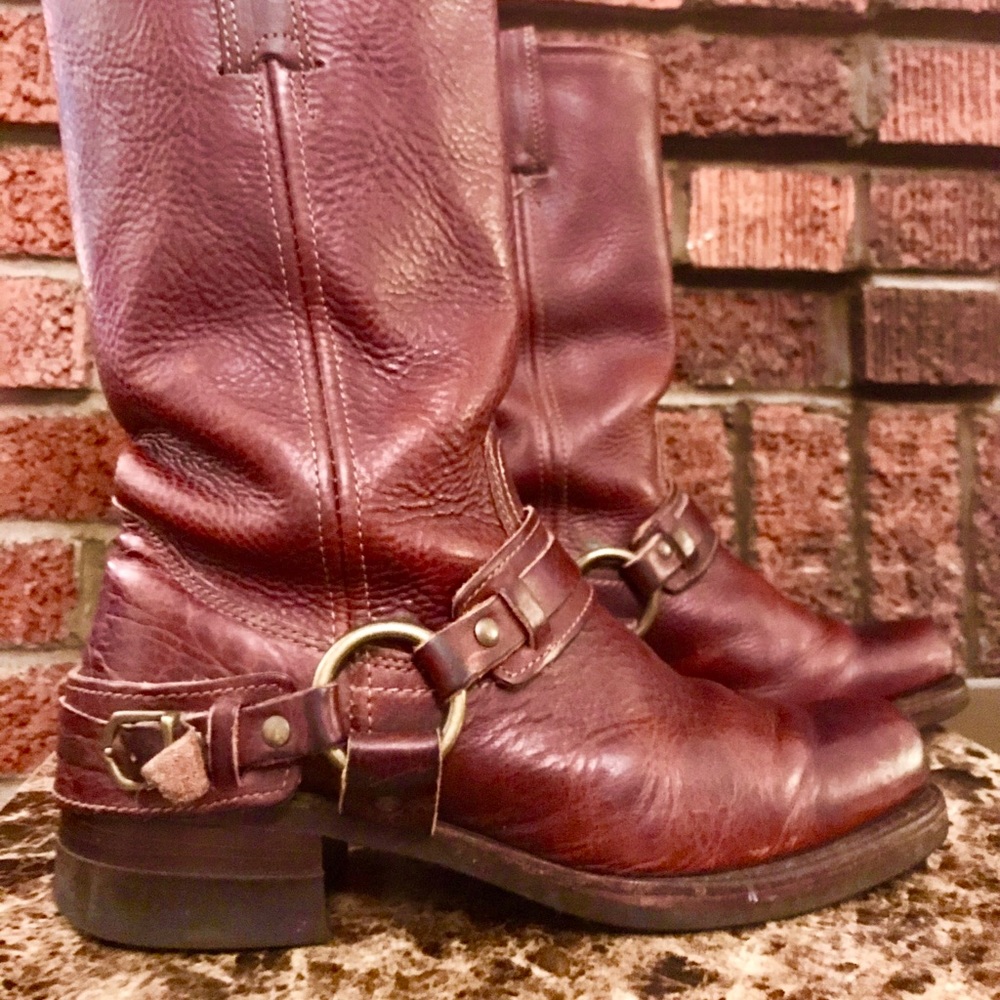 Frye belted harness boots size 8